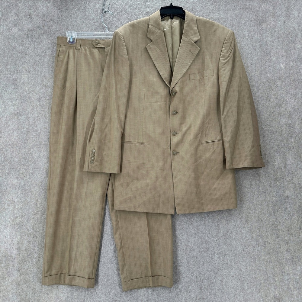 Vicci Uomo‎ Mondo Suit Tan Pinstripe Mafia Mob Blazer Jacket 42R Pants 34X30